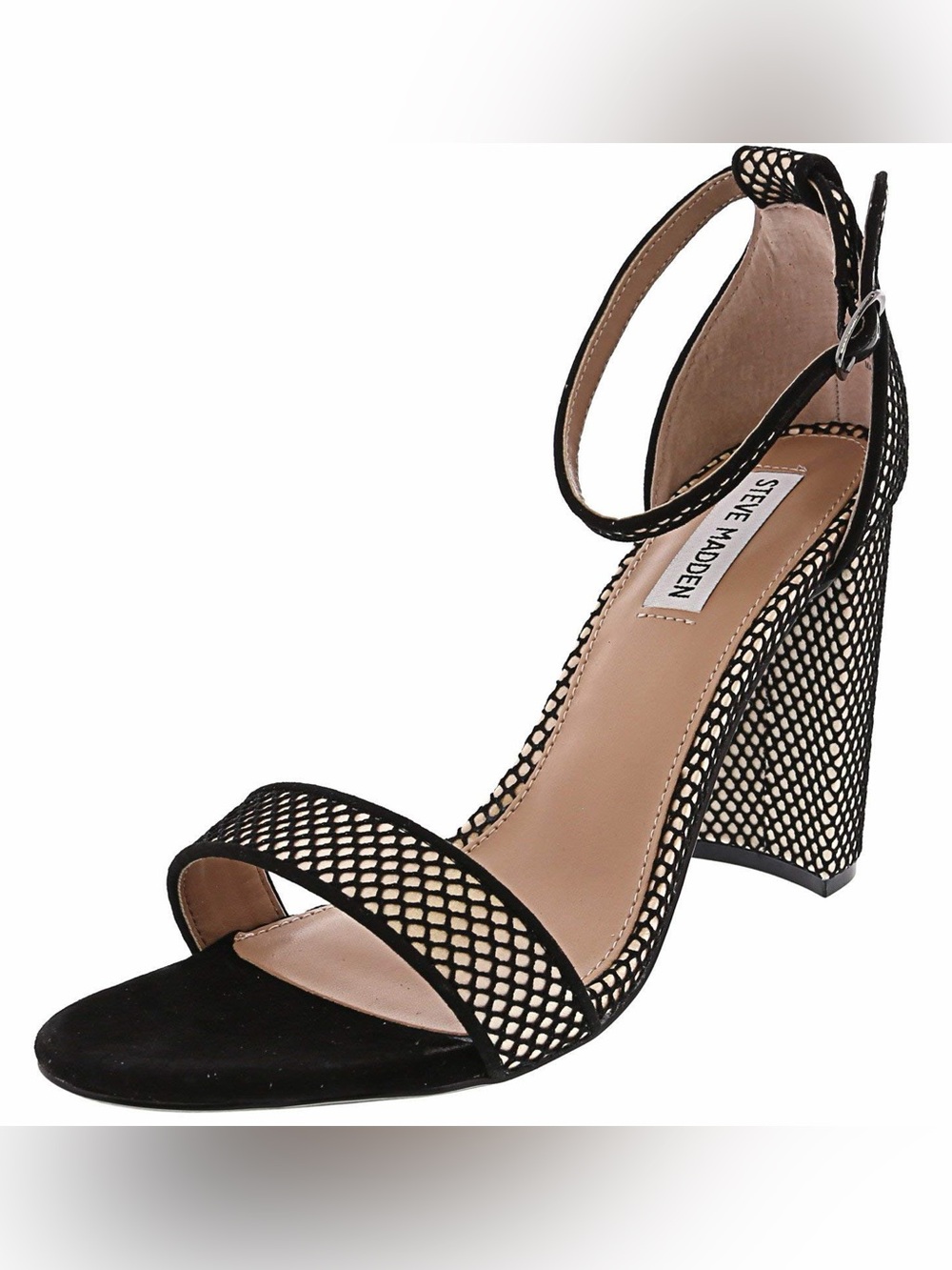Steve Madden Black Mesh Ankle-Strap Block Heels
